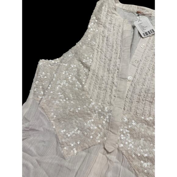 Free People Cream Sequin Tank Top - Picture 6 of 8